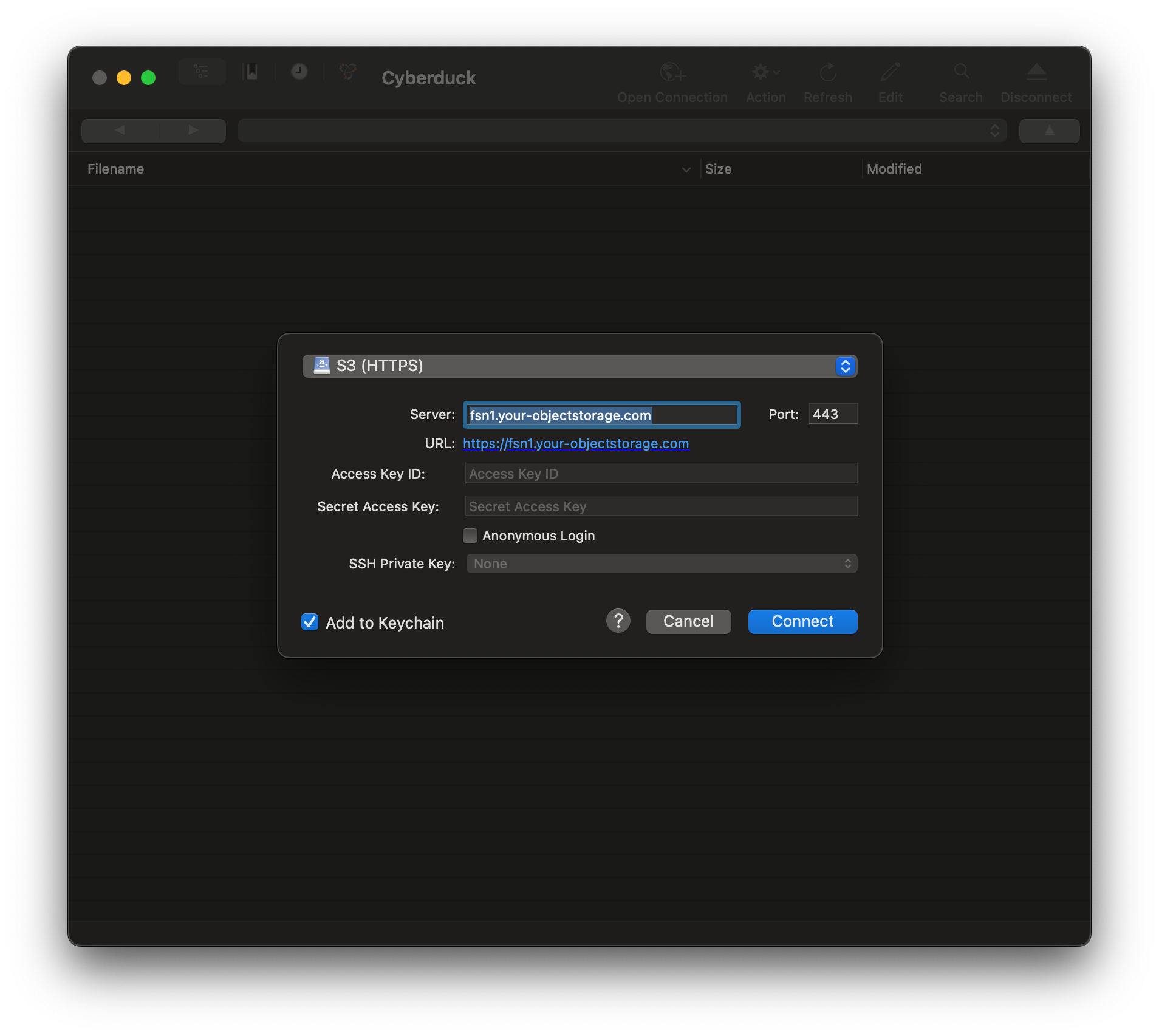 Hetzner s3 configuration in cyberduck